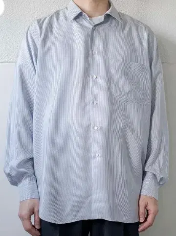 HEUGN 25SS 실크 셔츠 블루 스트라이프