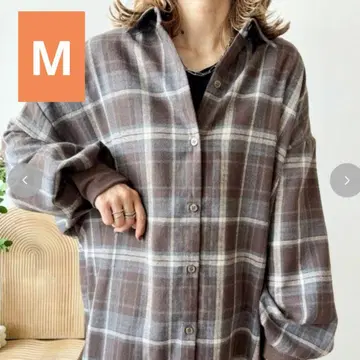 새상품 mayo 시마무라 M 사이즈 소매 리브 체크 벌룬 소매 브라운