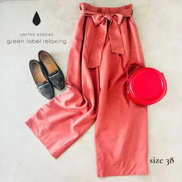 green label relaxing 와이드 팬츠 M 리본 벨트 핑크