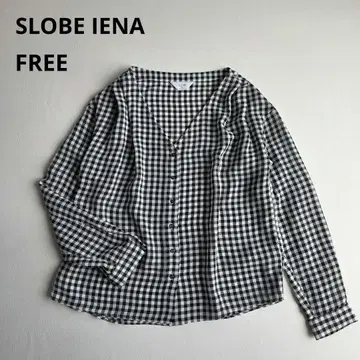 SLOBE IENA 긴팔 블라우스 깅엄 체크 화이트 블랙 개더