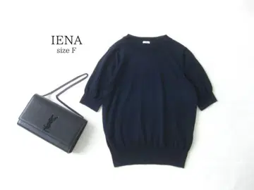 이에나 IENA 코튼 니트 반팔 네이비 F 크루넥 티셔츠