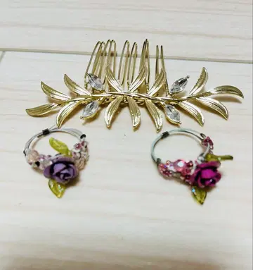 레스트로즈 LEST ROSE 꽃 모티브 반지 세트 헤어콤 포함
