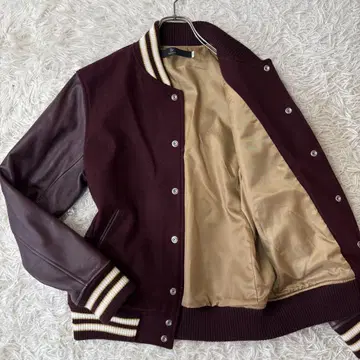 고품질 BEAUTY&YOUTH 바시티 자켓 보르도 소가죽 가죽 L 사이즈