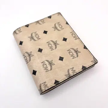 MCM 지갑 이단 접이 베이지 가죽 코인 포켓 있음
