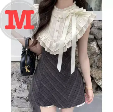 프릴 옷깃 M 슬리브리스 미니 원피스 걸리시