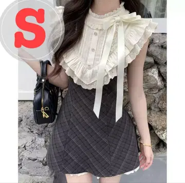프릴 옷깃 S 슬리브리스 미니 원피스 걸리시