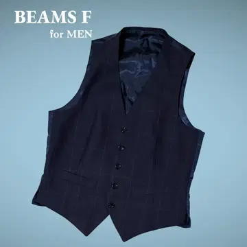 빔즈 F BEAMSF 울 체크 베스트 네이비 44 8R