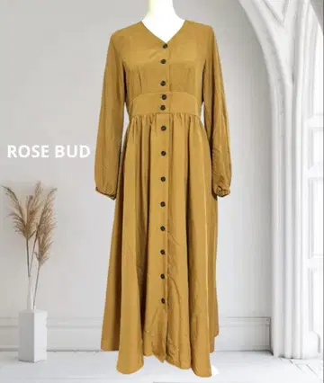 ROSE BUD 로즈버드 프론트 버튼 맥시 원피스 머스타드 F