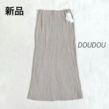 새상품 DOUDOU 리브 니트 타이트 스커트 그레이지