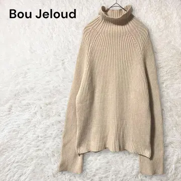 Bou Jeloud 래글런 하이넥 리브 니트 스웨터 베이지 F