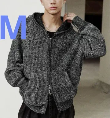 AZE KNIT CROPPED HOODIE Mix Glay M 사이즈