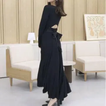 [ 새상품급 ] 로얄 파티 더블 슬릿 맥시 원피스 블랙