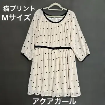 [ 새상품급 ] 아쿠아걸 7부 소매 고양이 프린트 원피스/핑크 베이지
