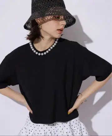 [ Arpege story ] 펄 티셔츠 블랙 M