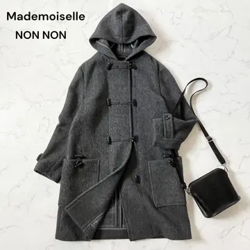 새상품급 Mademoiselle NON NON 울 더플 코트 체크 무늬