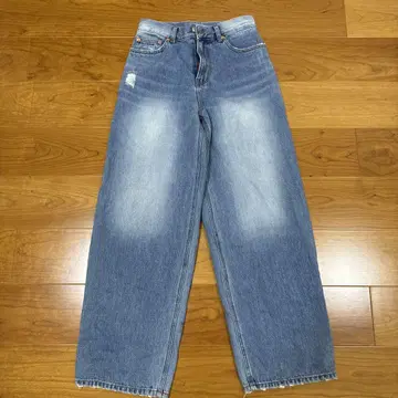 delumine 와이드 레그 청바지 라이트 블루 한국