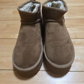 카멜 통굽 무스탕 숏부츠