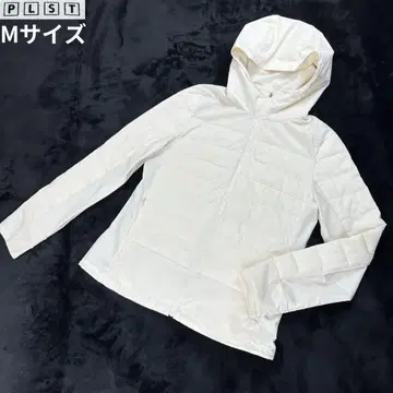 PLST 다운 자켓 풀 집업 후드 부착 화이트 계열 M 사이즈