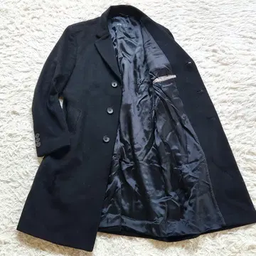 울 캐시미어 휴고보스 체스터 코트 L 사이즈 블랙 기장 94cm