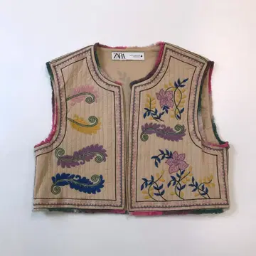 3854 ZARA 자라 베스트 슬리브리스 자수 꽃무늬 에스닉 민족
