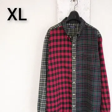 CHAPS 챕스 플란넬 셔츠 크레이지 패턴 그린 레드 XL