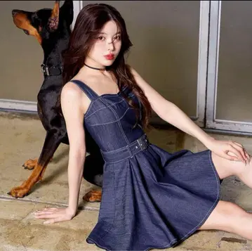다리치 볼륨 플레어 데님 미니 원피스