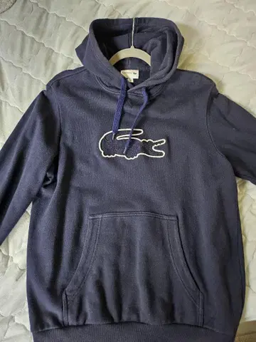 Lacoste 네이비 로고 자수 후드티 남성용 L 사이즈