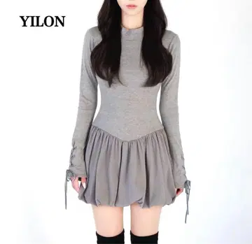 [미사용급] yilon 이론 리본 벌룬 미니 원피스