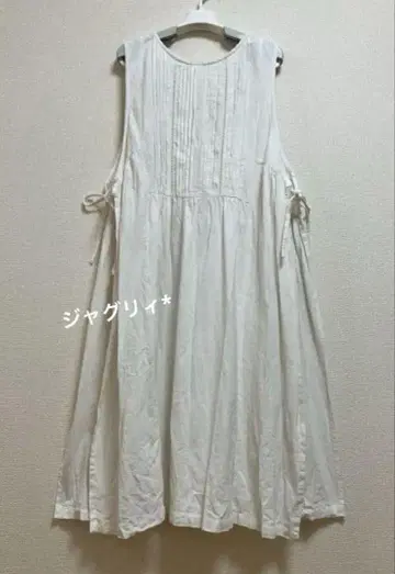 에이프런 원피스 사이드 열림 리본 화이트