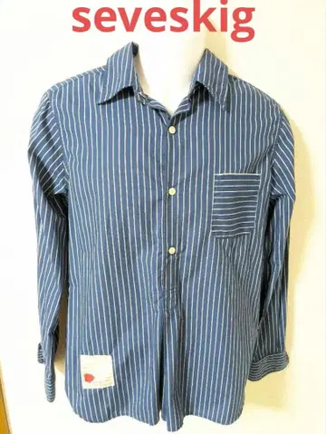 세브스키 스트라이프 패턴 긴팔 셔츠 네이비 seveskig