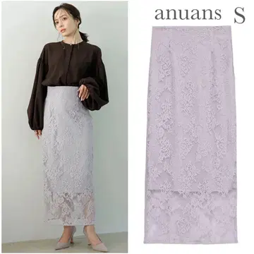 새상품급 anuans 아뉴앙스 부케 레이스 타이트 스커트 라벤더 S