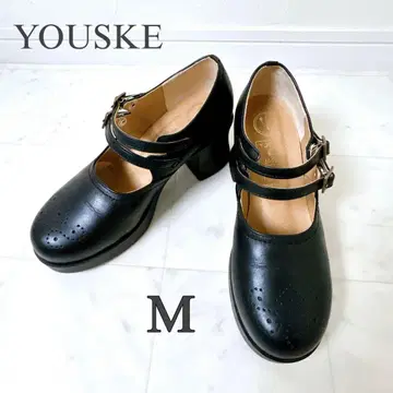 새상품급 YOSUKE 통굽 더블 스트랩 신발 청키힐 메달리온 M