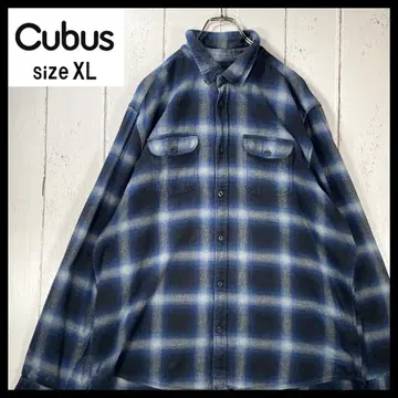 CUBUS 옴브레 섀도우 체크 무늬 긴팔 셔츠 구제 의류 XL 네이비