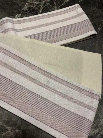 화이트와 연보라 반폭 오비 순수 실크