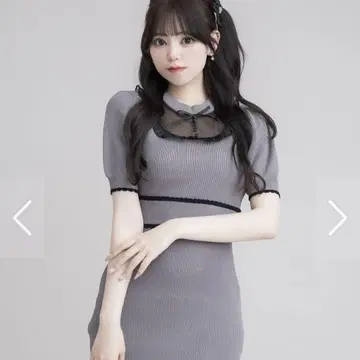 pium 튤 프릴 도리 니트 퍼프 원피스