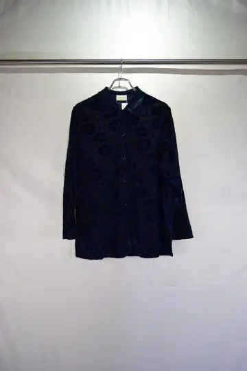 구제 의류 블루 벨로아 시스루 블라우스 셔츠 빈티지 80s 90s