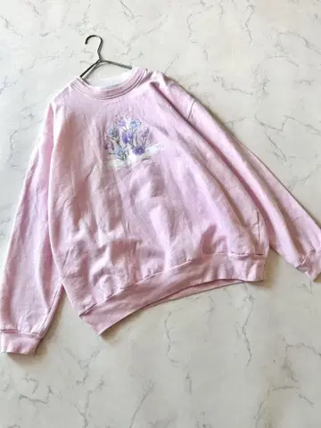구제 의류 레트로 꽃 맨투맨 트레이닝복 핑크
