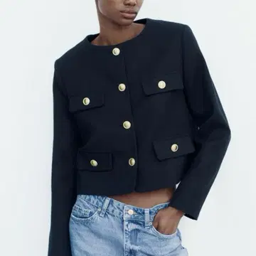 새상품급 ZARA 라운드넥 피케 블레이저 네이비