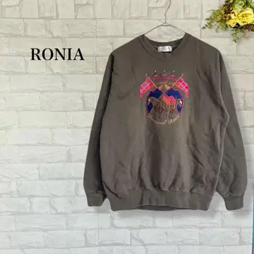 RONIA 말 자수 트레이닝복 맨투맨 풀오버 브라운 캐주얼