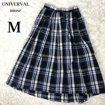 [새상품급] 유니버셜 뮤즈 네이비 계열 체크 플레어 스커트 롱 기장 M