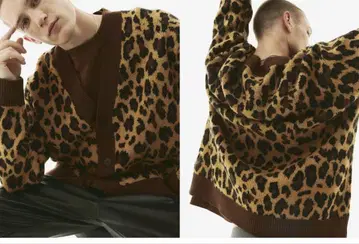 [ H&M ] 오버 사이즈 핏 레오파드 자카드 니트 가디건