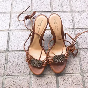 Sergio Rossi 레이스업 샌들 카멜 36 세르지오로시