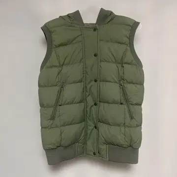 PLST 후드 부착 올리브 그린 다운 베스트