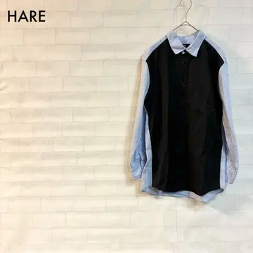 [ 새상품급 ] HARE 긴팔 셔츠 블랙/파랑 대비 컬러 L 사이즈