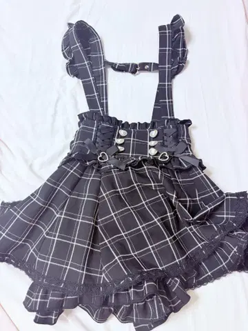 리즈리사 레이스업 서스펜더부착 치마바지 블랙 체크