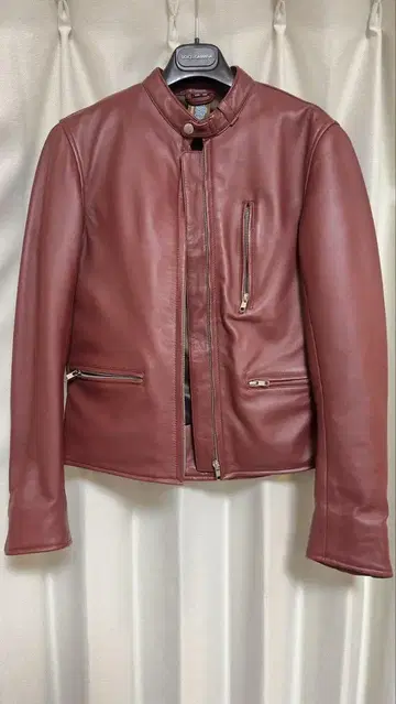 버건디 가죽 싱글 라이더 자켓