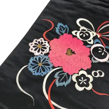 앤티크 오비 나고야 오비 자수 패턴 모란 블랙 쉬폰 AO-3069