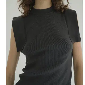 CLANE SQUARE SLEEVE KNIT TOPS 차콜 그레이
