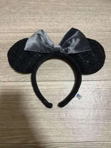 미니 귀 모양 머리띠 블랙 리본 포함 벨로아 트위드