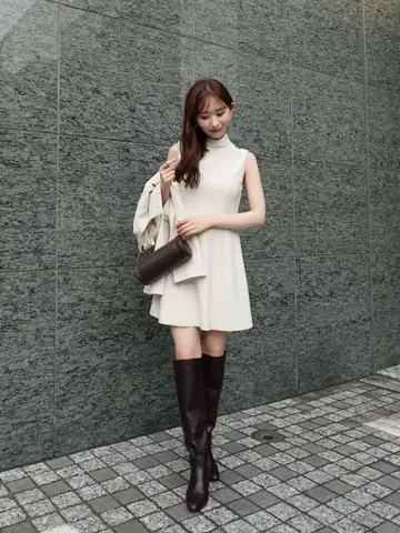 anuans 컷 조젯 미니 원피스